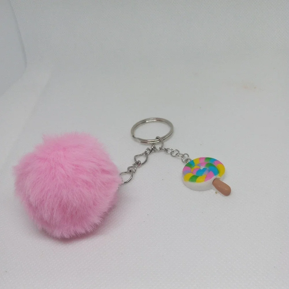 Hand Made Mini Lolipop Charm With a Light Pink Pom Pom